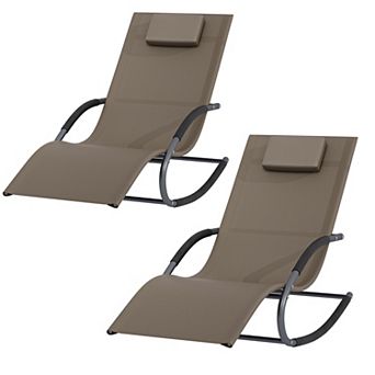 Outdoor Rocking Lounge Chair Patio Lounge Chaise, Detachable Pillow for Lawn Pool Backyard