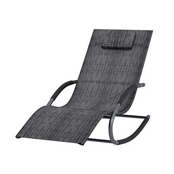 Outdoor Rocking Lounge Chair Patio Lounge Chaise, Detachable Pillow for Lawn Pool Backyard