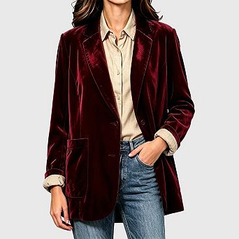 Velvet Blazers for Women Casual Business Work Office Oversized Long Suit Jackets Coats