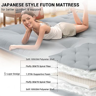 4 Inch Thick Japanese Tatami Mat, Soft Brushed Foldable Foam Floor Mattress