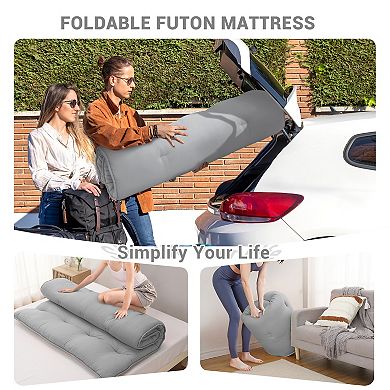 4 Inch Thick Japanese Tatami Mat, Soft Brushed Foldable Foam Floor Mattress