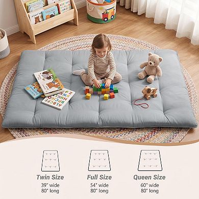 4 Inch Thick Japanese Tatami Mat, Soft Brushed Foldable Foam Floor Mattress