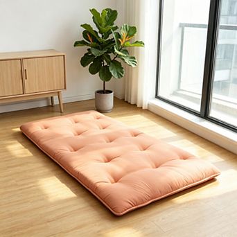 4 Inch Thick Japanese Tatami Mat, Soft Brushed Foldable Foam Floor Mattress