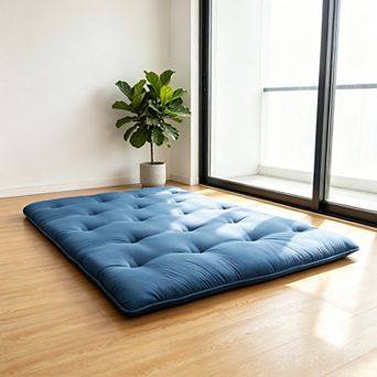 4 Inch Thick Japanese Tatami Mat, Soft Brushed Foldable Foam Floor Mattress