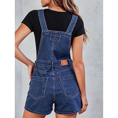 Women's Adjustable Strap High Waist Short Length Denim Overall Romper With Pocket