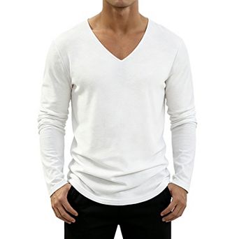 Mens V Neck Long Sleeve T Shirts Loose Fit Casual Lightweight Basic Tops