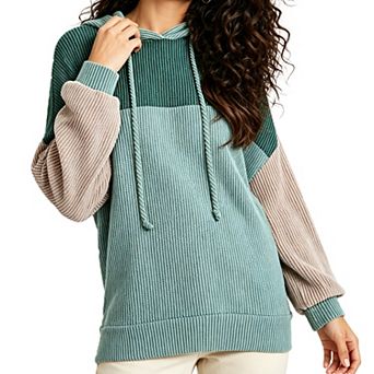 Women Color Block Hoodie Drawstring Long Sleeve Loose Fit Casual Pullover Sweatshirt