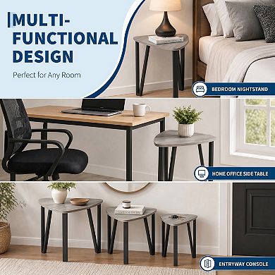 Triangle Nesting Coffee Tables Industrial Stacking Side Tables Space Saving Accent End Tables