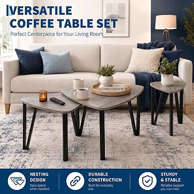 Triangle Nesting Coffee Tables Industrial Stacking Side Tables Space Saving Accent End Tables