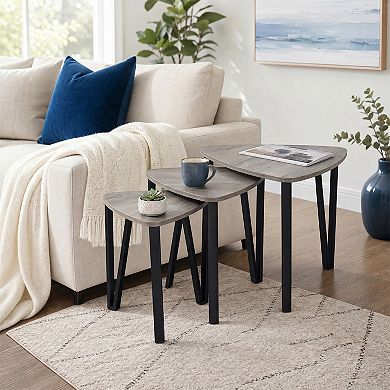 Triangle Nesting Coffee Tables Industrial Stacking Side Tables Space Saving Accent End Tables