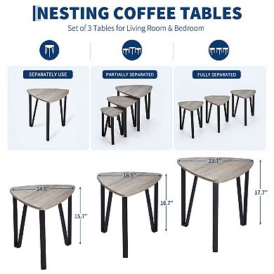 Triangle Nesting Coffee Tables Industrial Stacking Side Tables Space Saving Accent End Tables