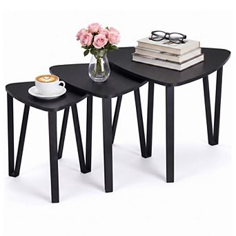 Triangle Nesting Coffee Tables Industrial Stacking Side Tables Space Saving Accent End Tables