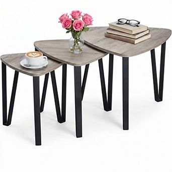 Triangle Nesting Coffee Tables Industrial Stacking Side Tables Space Saving Accent End Tables