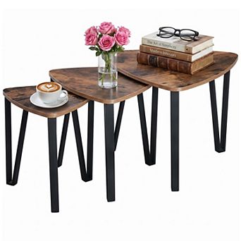 Triangle Nesting Coffee Tables Industrial Stacking Side Tables Space Saving Accent End Tables