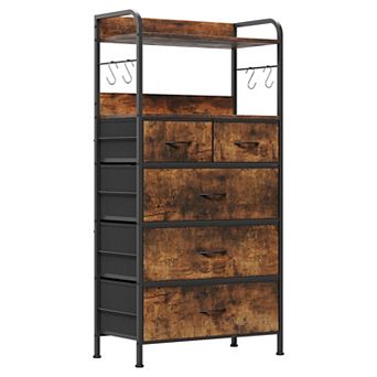 5 Drawer Dresser for Bedroom, Storage Organizer with Fabric Bins, Wood Top, Sturdy Steel Frame