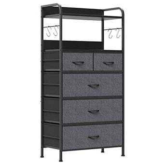 5 Drawer Dresser for Bedroom, Storage Organizer with Fabric Bins, Wood Top, Sturdy Steel Frame