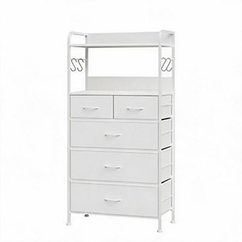 5 Drawer Dresser for Bedroom, Storage Organizer with Fabric Bins, Wood Top, Sturdy Steel Frame