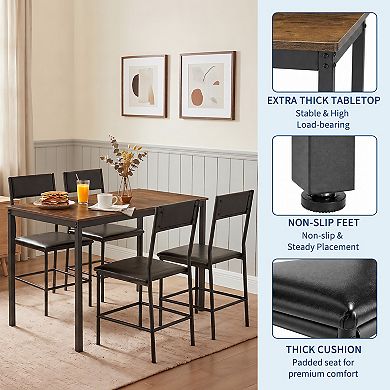 Modern Dining Set Table with Faux Leather Chairs Sturdy Metal Frame Space Saving Kitchen Table