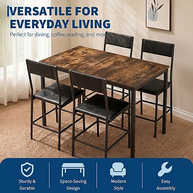 Modern Dining Set Table with Faux Leather Chairs Sturdy Metal Frame Space Saving Kitchen Table