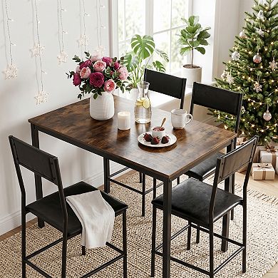 Modern Dining Set Table with Faux Leather Chairs Sturdy Metal Frame Space Saving Kitchen Table