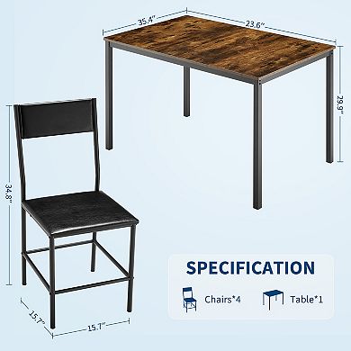 Modern Dining Set Table with Faux Leather Chairs Sturdy Metal Frame Space Saving Kitchen Table
