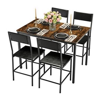 Modern Dining Set Table with Faux Leather Chairs Sturdy Metal Frame Space Saving Kitchen Table