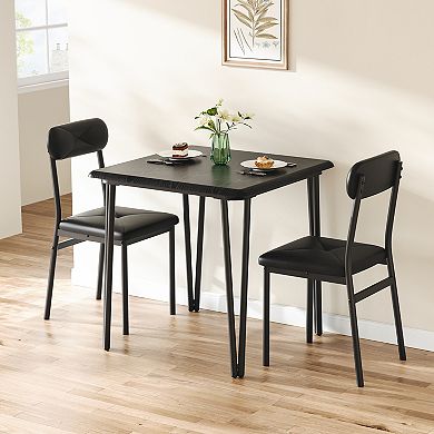 3-Piece Dining Set, Dining Table Set for 2, Square Dining Room Table Set with 2 Upholstered Chairs