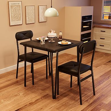 3-Piece Dining Set, Dining Table Set for 2, Square Dining Room Table Set with 2 Upholstered Chairs