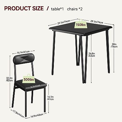 3-Piece Dining Set, Dining Table Set for 2, Square Dining Room Table Set with 2 Upholstered Chairs