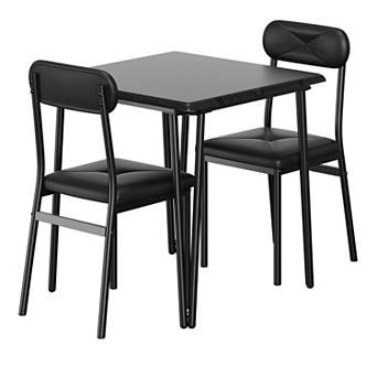 3 pc Dining Set, Dining Table Set for 2, Square Dining Room Table Set with 2 Upholstered Chairs
