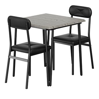 3 pc Dining Set, Dining Table Set for 2, Square Dining Room Table Set with 2 Upholstered Chairs