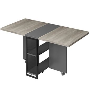 Expandable Drop Leaf Kitchen Table Folding Dining Desk with Tiered Storage Shelves for Small Room