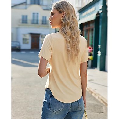 Crew Neck Side Twist Ruched Short Sleeve Slimming Wrap Effect Curved Hem Casual Everyday Tunic Tee