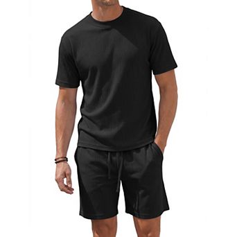 Men's 2 pc Sets Short Sleeve T-Shirt and Shorts Lounge Summer Beach Outfit