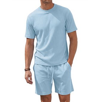 Men's 2 pc Sets Short Sleeve T-Shirt and Shorts Lounge Summer Beach Outfit