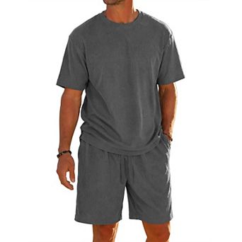 Men's 2 pc Sets Short Sleeve T-Shirt and Shorts Lounge Summer Beach Outfit