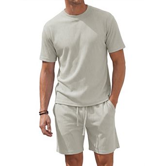Men's 2 pc Sets Short Sleeve T-Shirt and Shorts Lounge Summer Beach Outfit