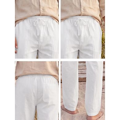 Men's Casual Striped Texture Relaxed Fit Breathable Drawstring Linen Pants