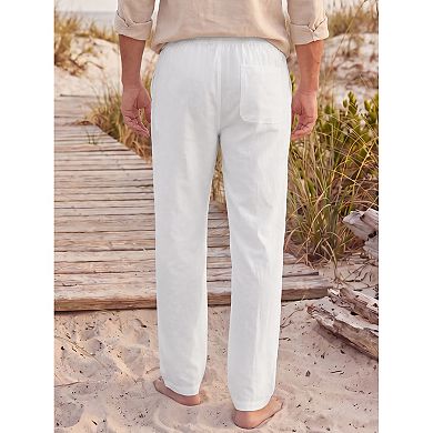 Men's Casual Striped Texture Relaxed Fit Breathable Drawstring Linen Pants