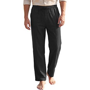 Men's Casual Striped Texture Relaxed Fit Breathable Drawstring Linen Pants