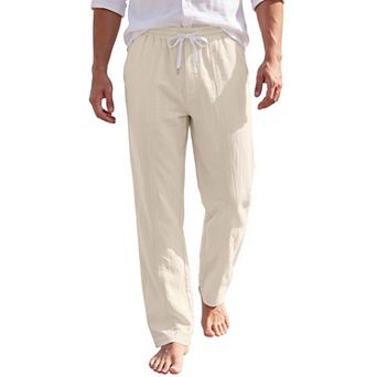 Men's Casual Striped Texture Relaxed Fit Breathable Drawstring Linen Pants