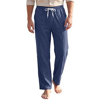 Men's Casual Striped Texture Relaxed Fit Breathable Drawstring Linen Pants