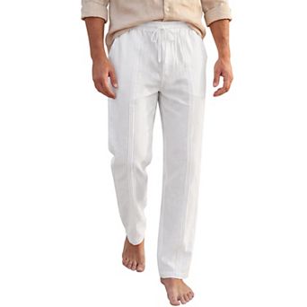 Men's Casual Striped Texture Relaxed Fit Breathable Drawstring Linen Pants