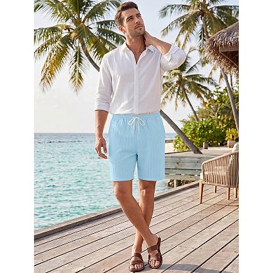 Men's Summer Side Pockets Drawstring Waist Above Knee Beach Striped Shorts