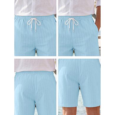 Men's Summer Side Pockets Drawstring Waist Above Knee Beach Striped Shorts