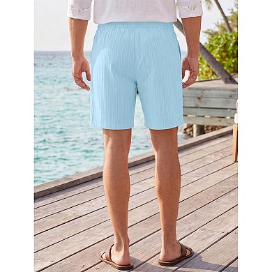 Men's Summer Side Pockets Drawstring Waist Above Knee Beach Striped Shorts