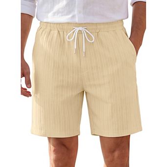 Men's Summer Side Pockets Drawstring Waist Above Knee Beach Striped Shorts