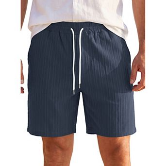 Men's Summer Side Pockets Drawstring Waist Above Knee Beach Striped Shorts