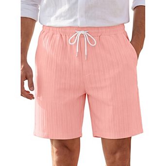 Men's Summer Side Pockets Drawstring Waist Above Knee Beach Striped Shorts