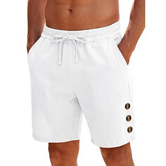 Men's Drawstring Knee Length Decorative Buttons Breathable Beach Linen Shorts
